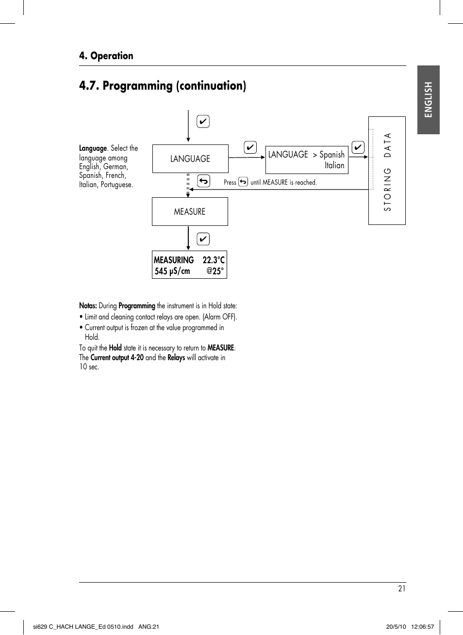 Programming (continuation), English, Operation | Hach-Lange SI629 C User Manual | Page 25 / 157
