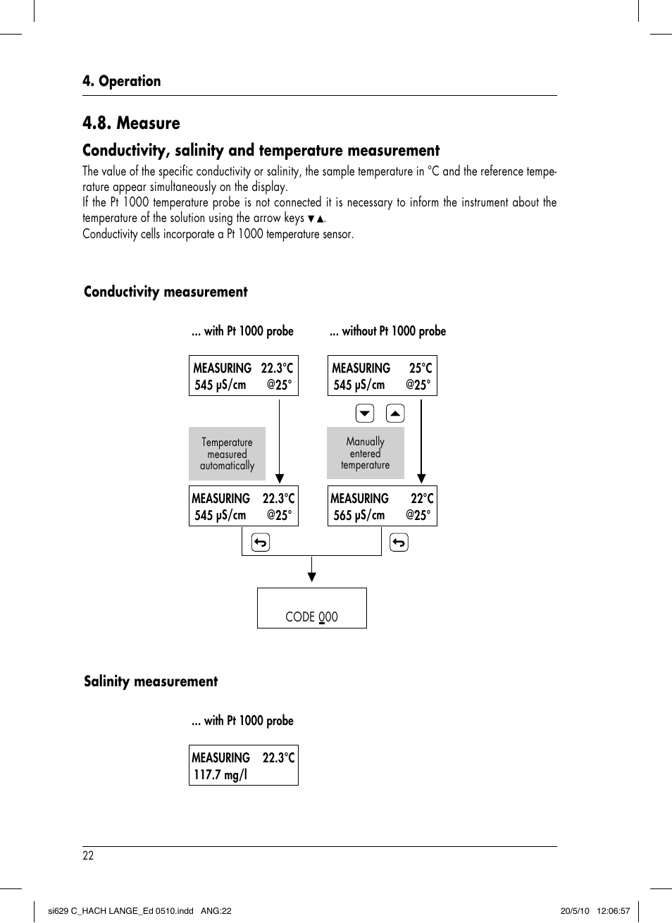 Measure, Conductivity, salinity and temperature measurement | Hach-Lange SI629 C User Manual | Page 26 / 157