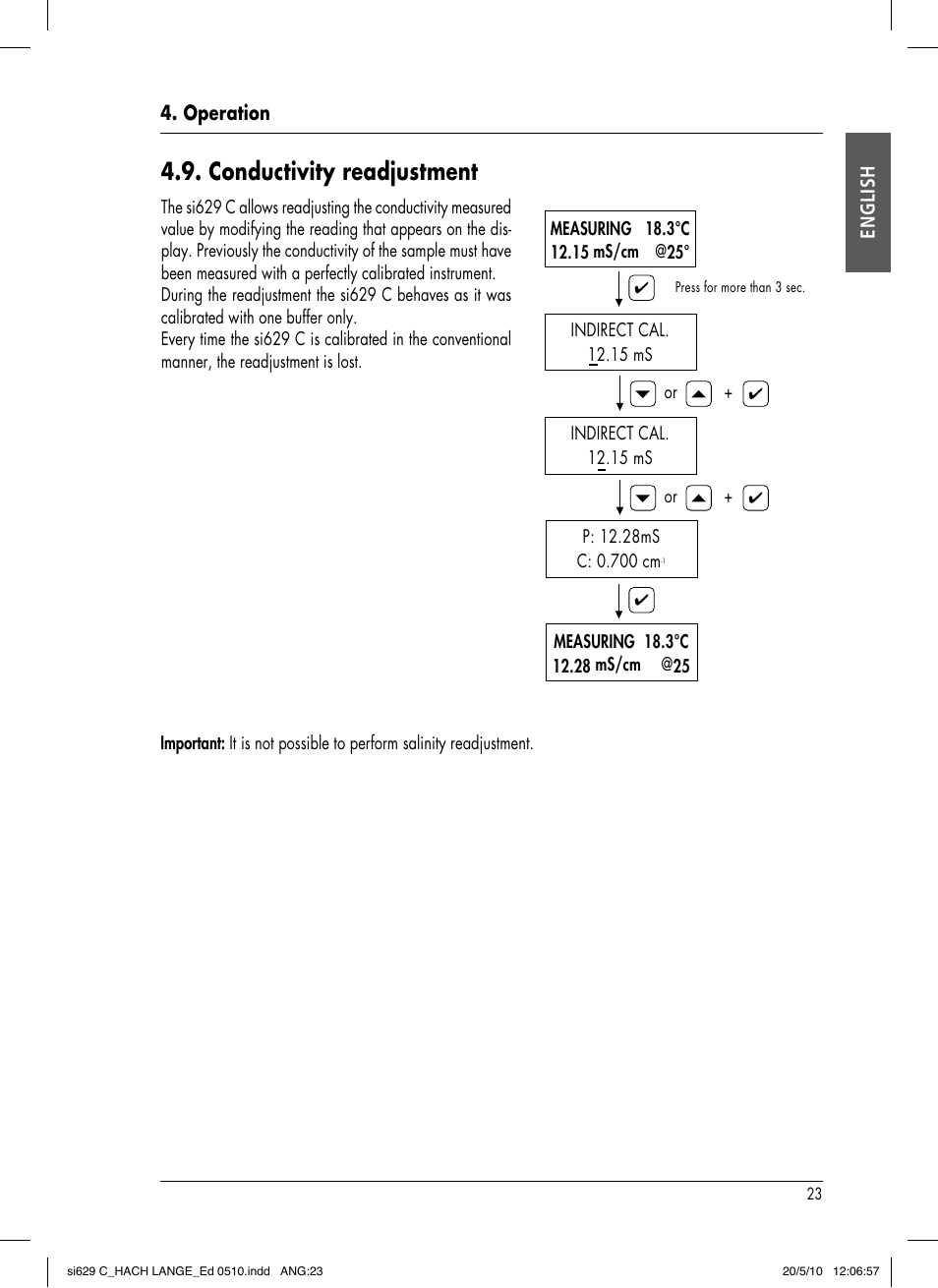 Conductivity readjustment | Hach-Lange SI629 C User Manual | Page 27 / 157