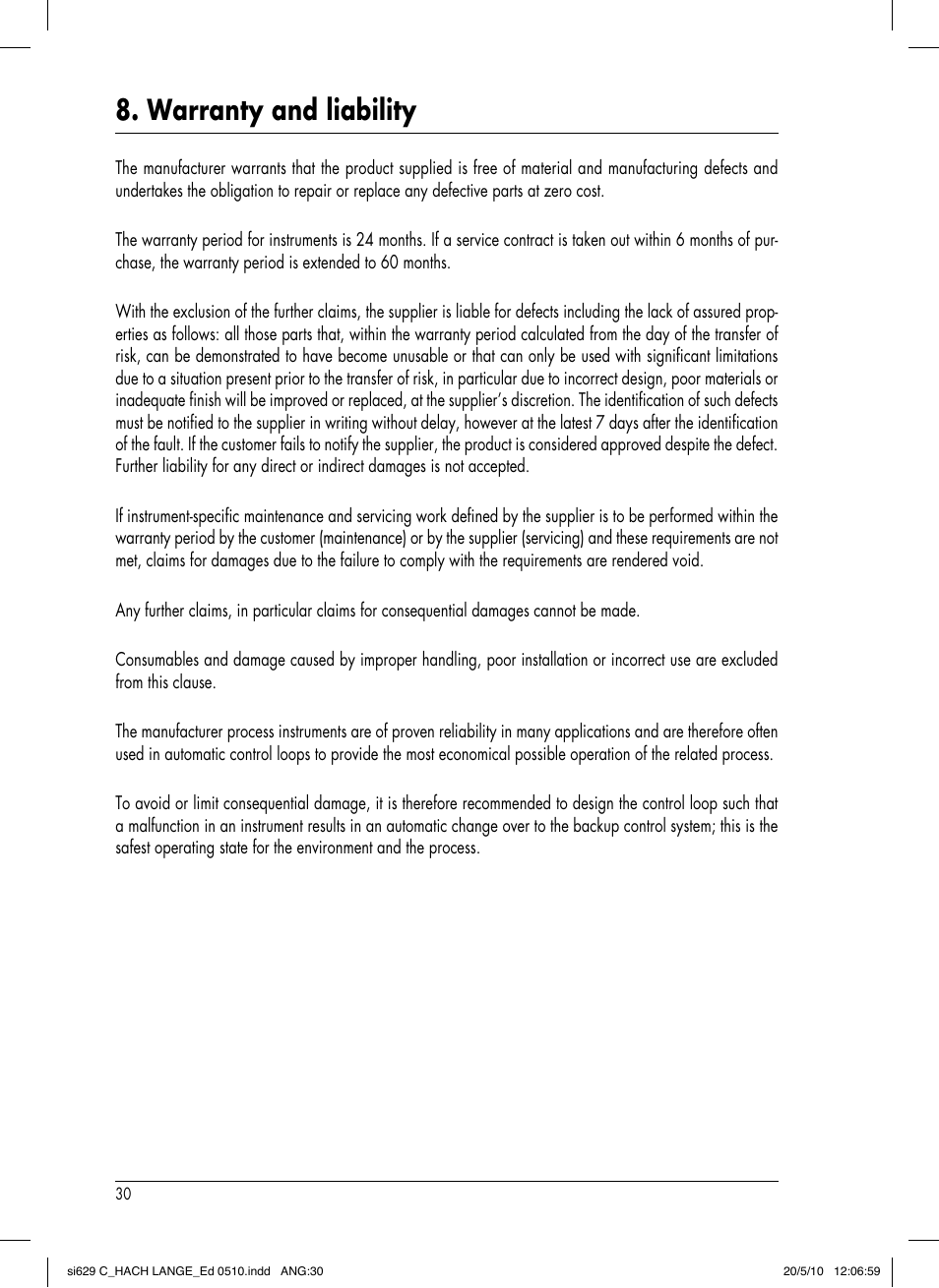 Warranty and liability | Hach-Lange SI629 C User Manual | Page 34 / 157