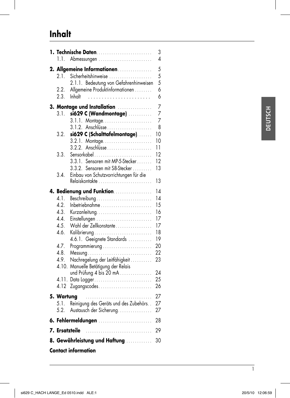 Inhalt | Hach-Lange SI629 C User Manual | Page 35 / 157
