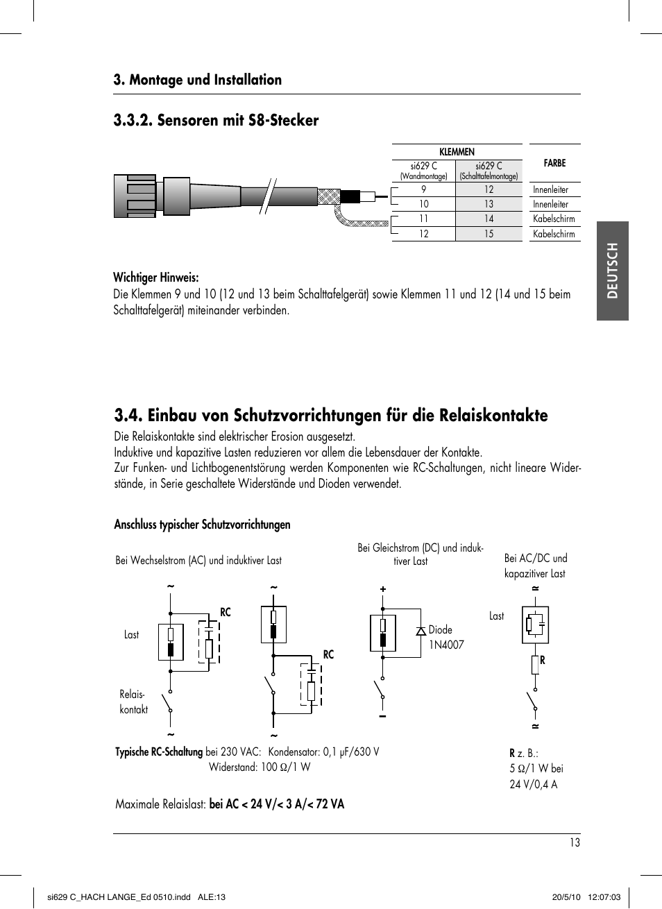 Sensoren mit s8-stecker, Montage und installation deutsch | Hach-Lange SI629 C User Manual | Page 47 / 157