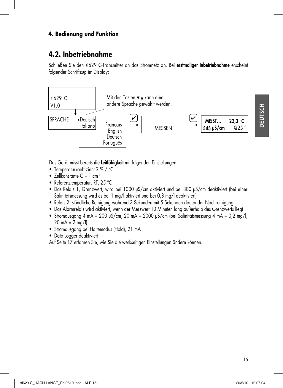 Inbetriebnahme | Hach-Lange SI629 C User Manual | Page 49 / 157