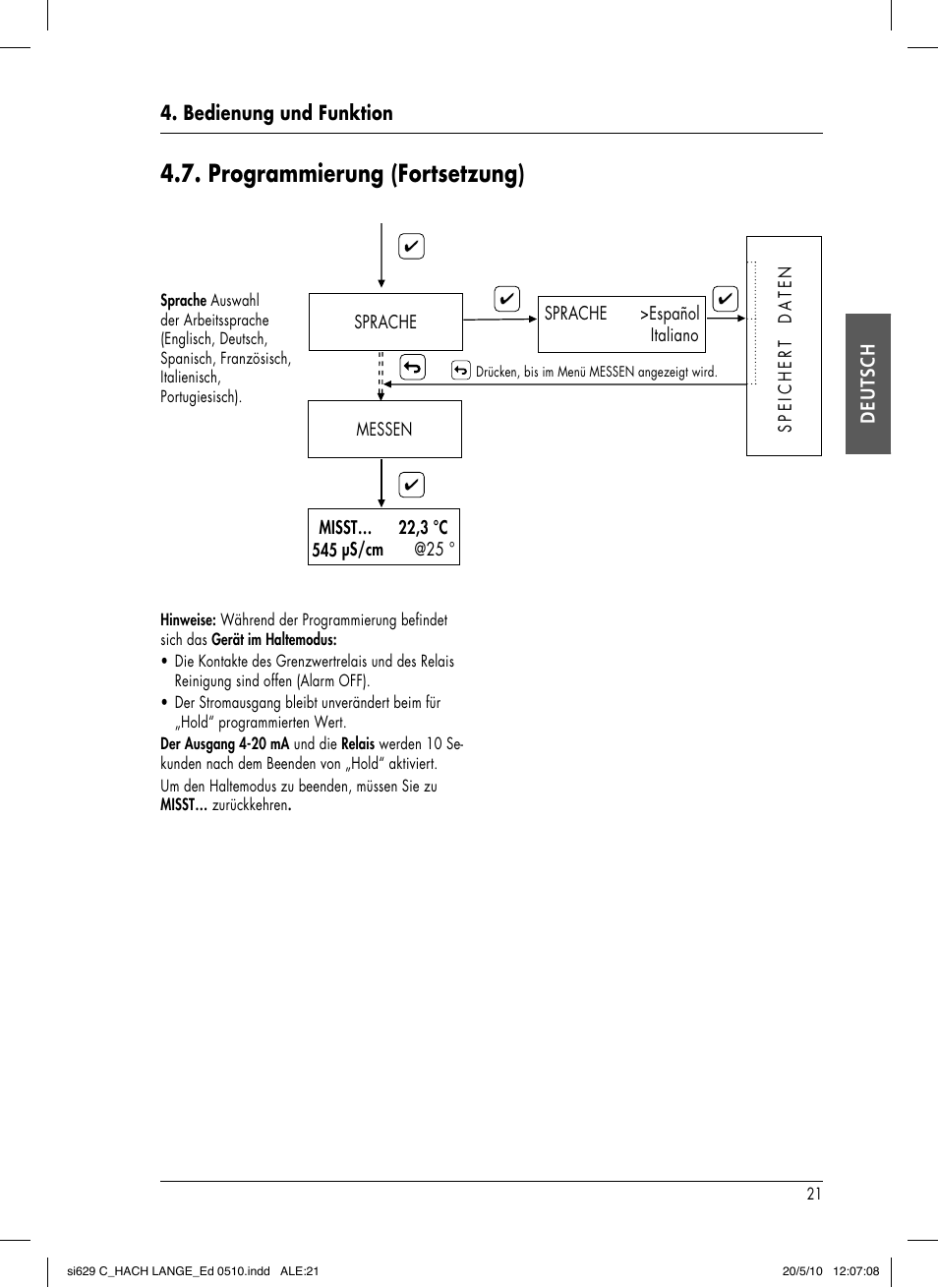 Programmierung (fortsetzung), Deutsch, Bedienung und funktion | Hach-Lange SI629 C User Manual | Page 55 / 157
