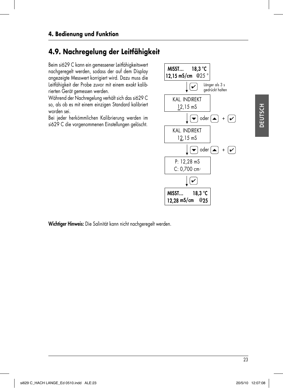 Nachregelung der leitfähigkeit | Hach-Lange SI629 C User Manual | Page 57 / 157