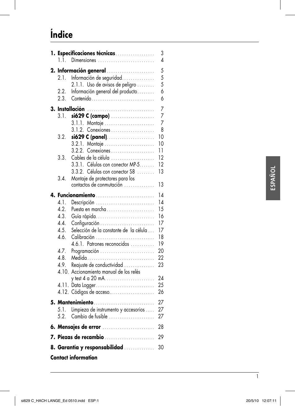 Índice | Hach-Lange SI629 C User Manual | Page 65 / 157