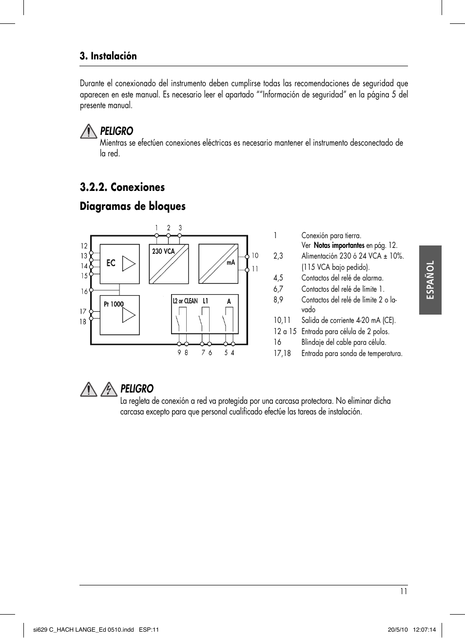 Conexiones diagramas de bloques, Peligro | Hach-Lange SI629 C User Manual | Page 75 / 157