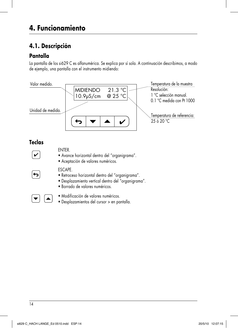 Funcionamiento, Descripción, Pantalla | Teclas | Hach-Lange SI629 C User Manual | Page 78 / 157