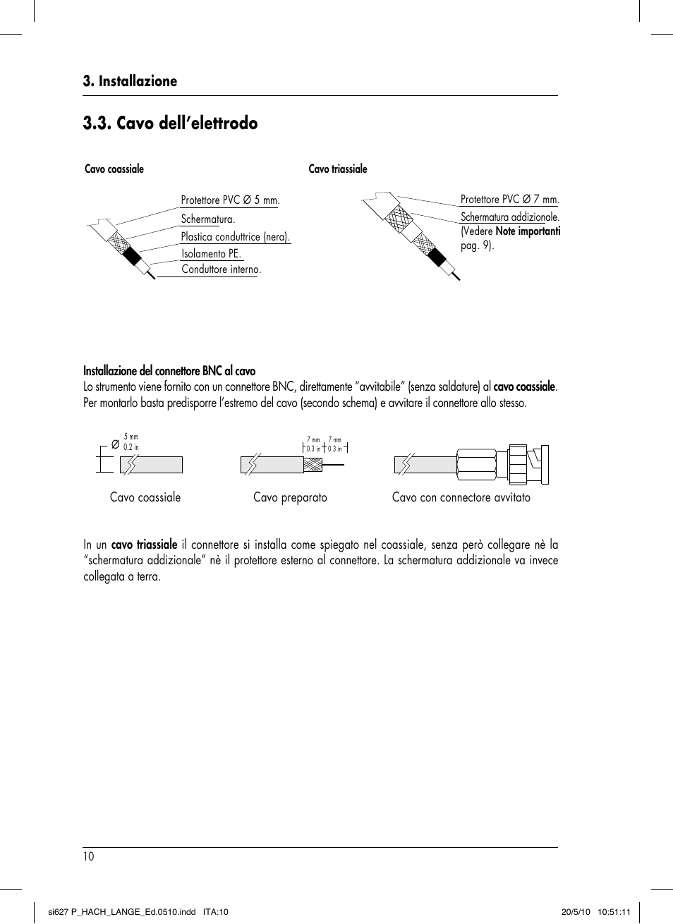 Cavo dell’elettrodo, Installazione | Hach-Lange SI627 P User Manual | Page 102 / 116