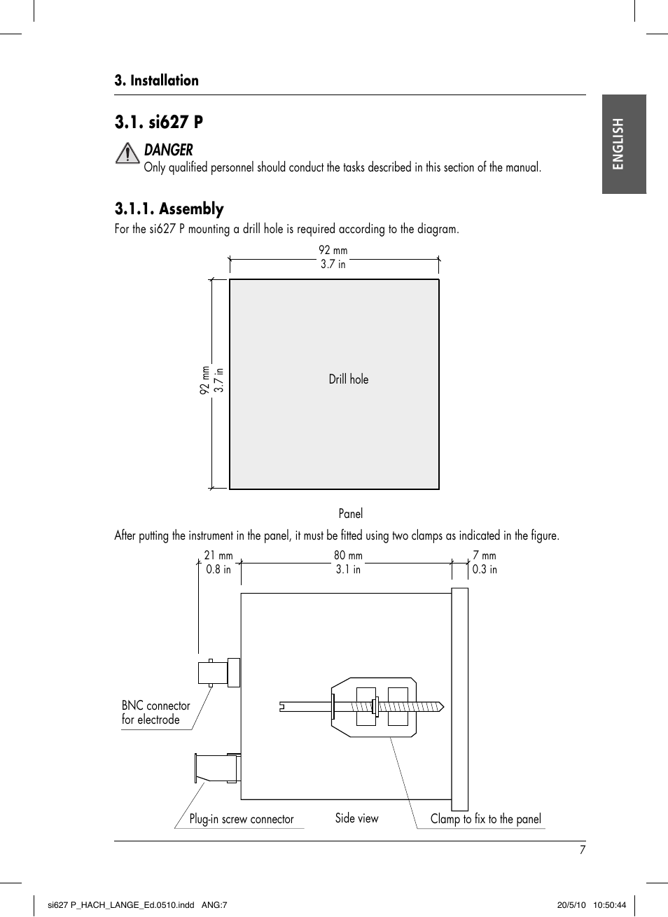 Si627 p, Danger, Assembly | Hach-Lange SI627 P User Manual | Page 11 / 116