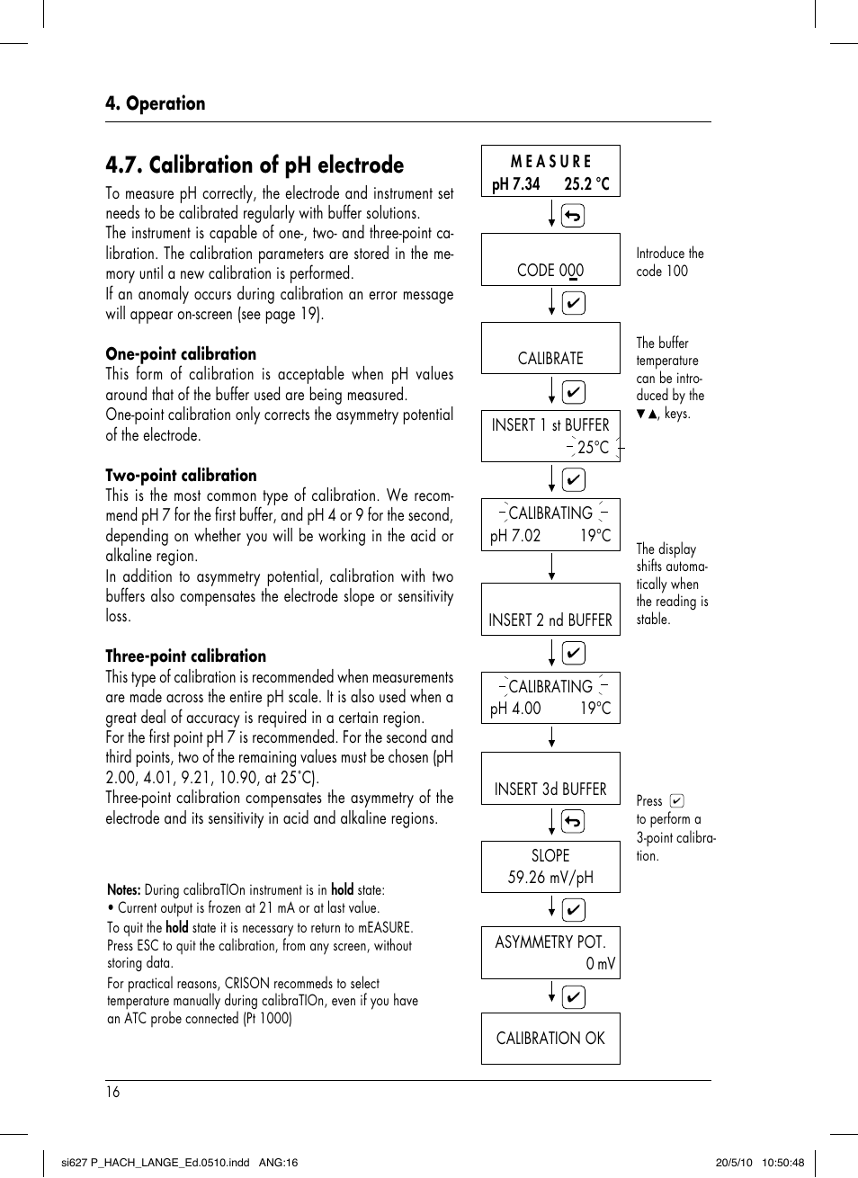 Calibration of ph electrode | Hach-Lange SI627 P User Manual | Page 20 / 116