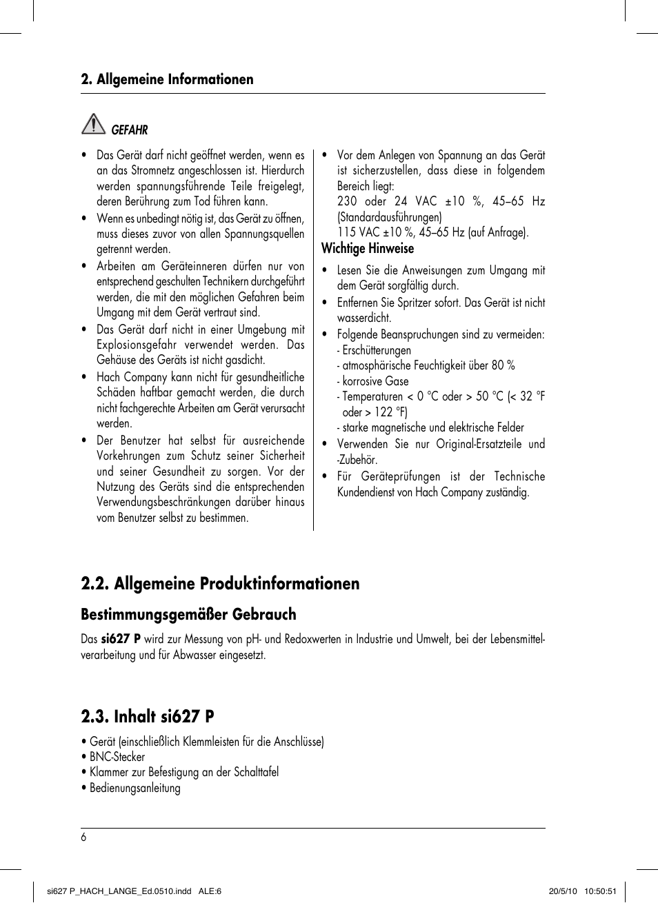 Inhalt si627 p, Allgemeine produktinformationen, Bestimmungsgemäßer gebrauch | Hach-Lange SI627 P User Manual | Page 32 / 116