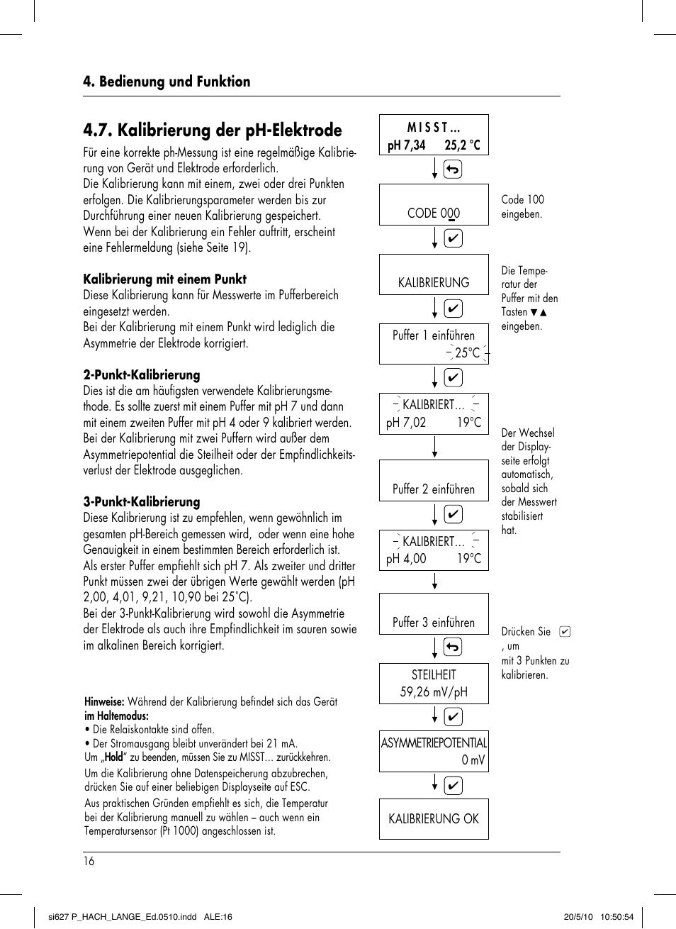 Kalibrierung der ph-elektrode | Hach-Lange SI627 P User Manual | Page 42 / 116