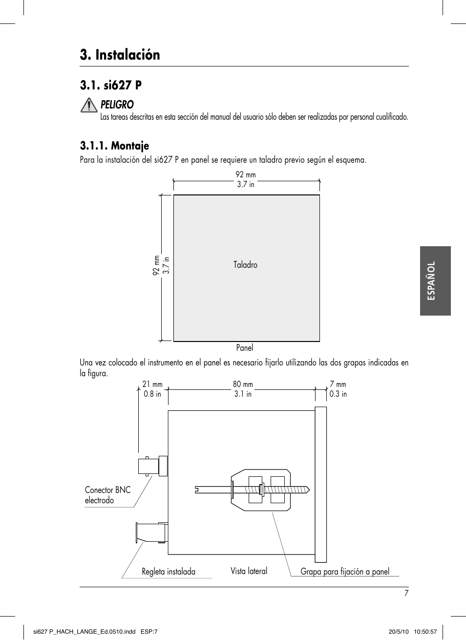 Instalación, Si627 p, Peligro | Montaje | Hach-Lange SI627 P User Manual | Page 55 / 116