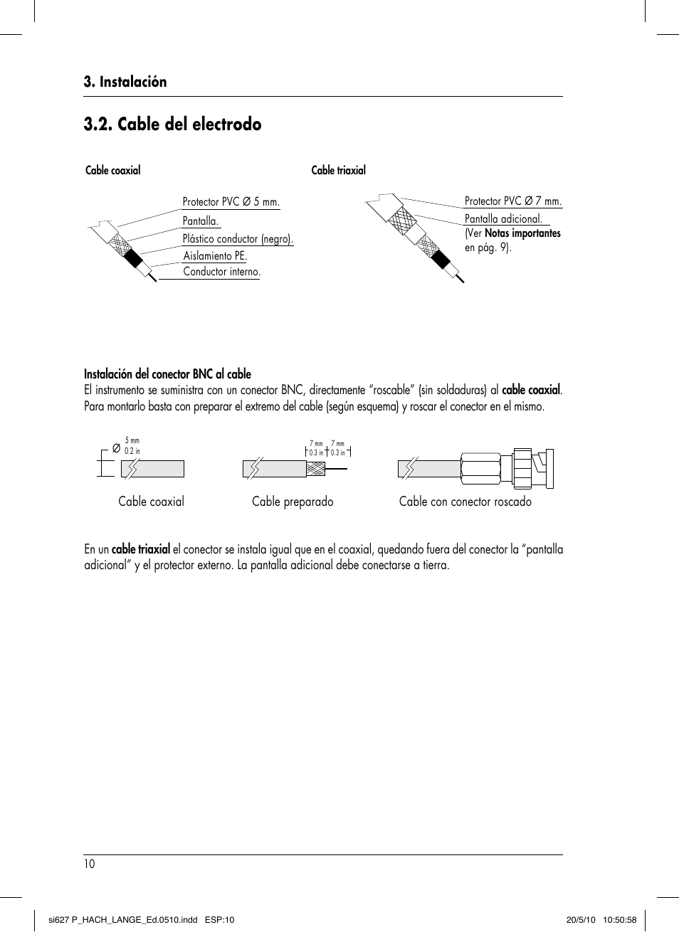 Cable del electrodo, Instalación | Hach-Lange SI627 P User Manual | Page 58 / 116