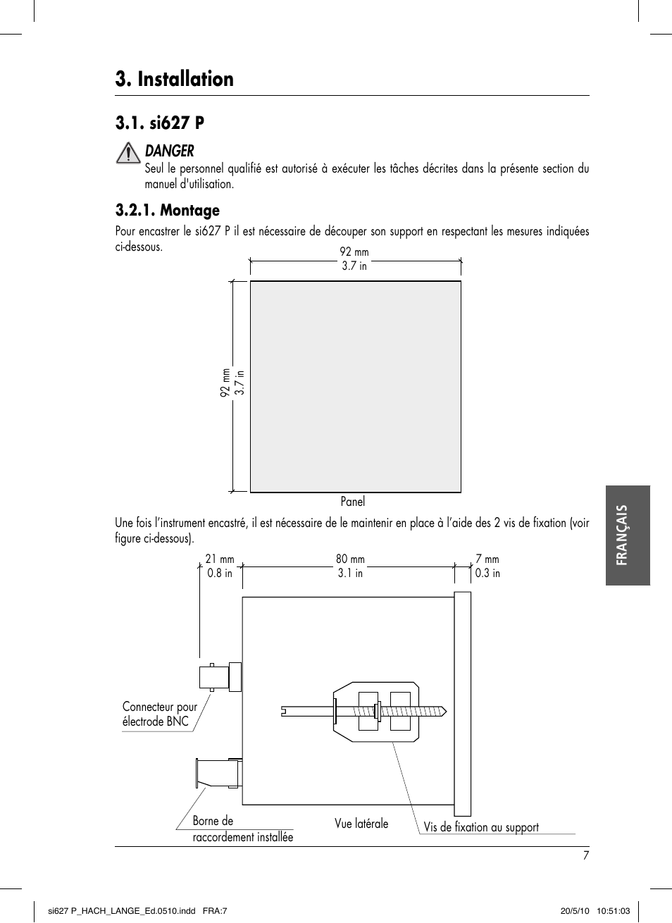 Installation, Si627 p, Danger | Montage | Hach-Lange SI627 P User Manual | Page 77 / 116