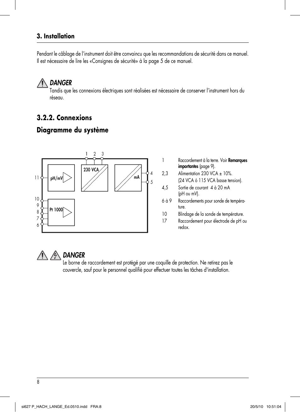 Danger, Connexions diagramme du système | Hach-Lange SI627 P User Manual | Page 78 / 116