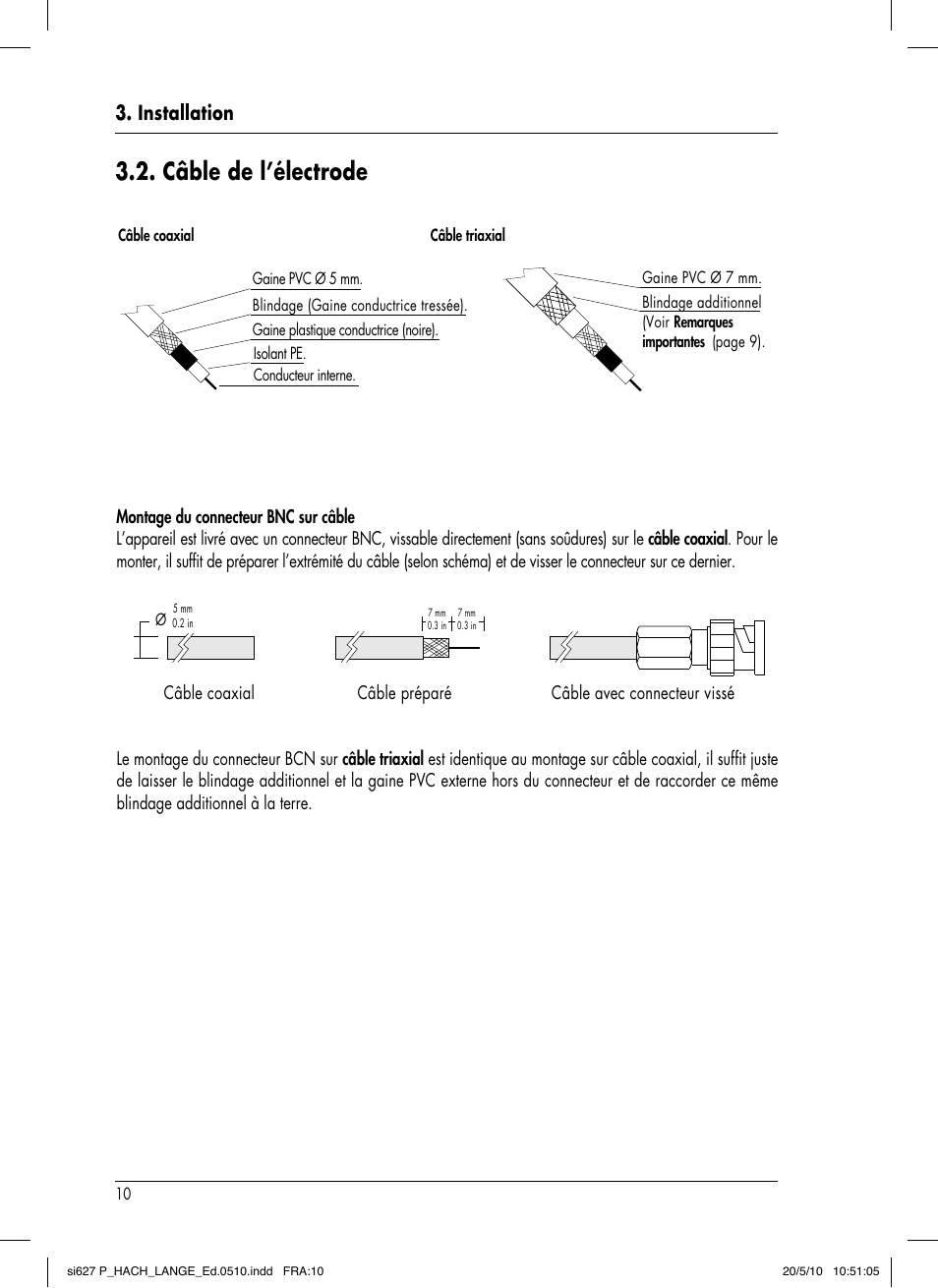 Câble de l’électrode, Installation | Hach-Lange SI627 P User Manual | Page 80 / 116