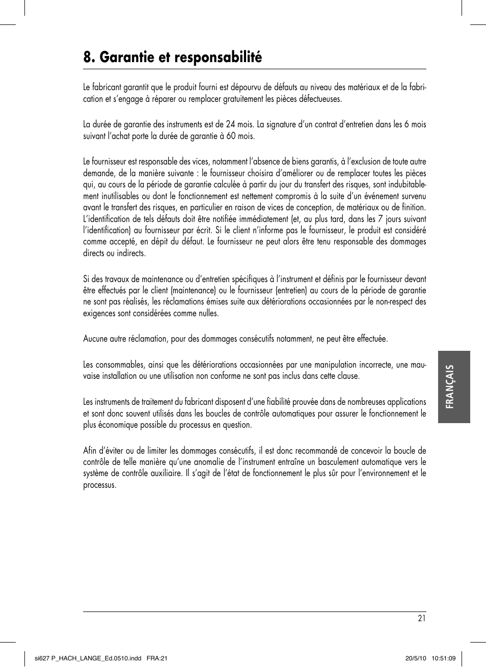 Garantie et responsabilité | Hach-Lange SI627 P User Manual | Page 91 / 116