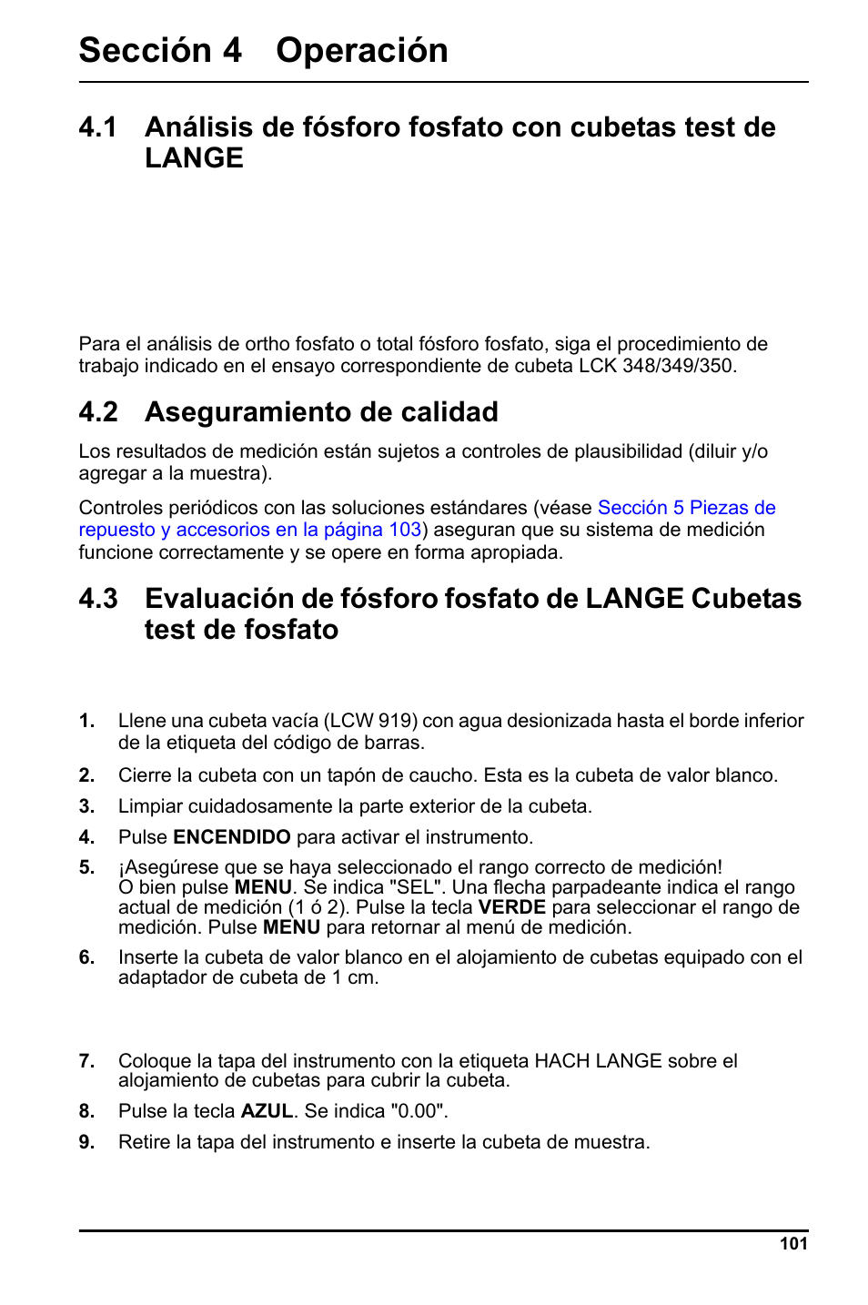 Sección 4 operación, 3 evaluación de fósforo fosfato de lange cubetas, 2 aseguramiento de calidad | Hach-Lange LCK 348_349_350 User Manual | Page 101 / 142