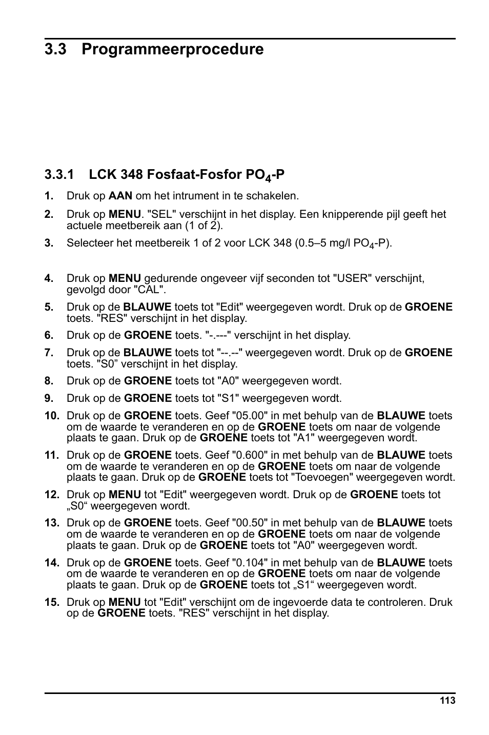 3 programmeerprocedure, 1 lck 348 fosfaat-fosfor po | Hach-Lange LCK 348_349_350 User Manual | Page 113 / 142