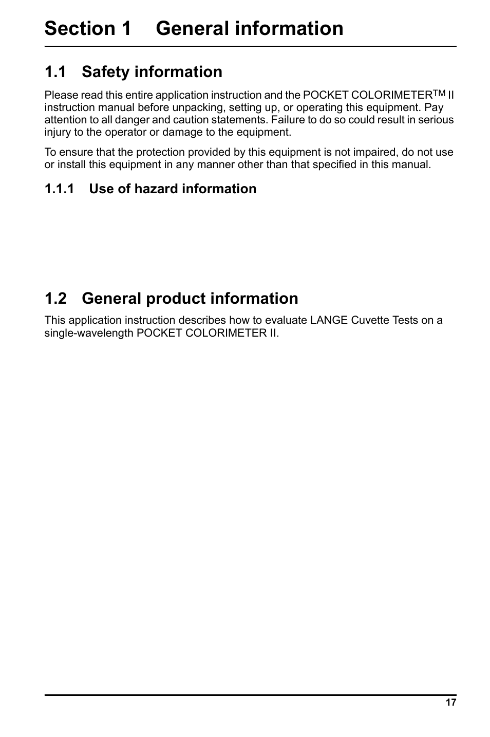 Section 1 general information, 1 safety information, 2 general product information | Hach-Lange LCK 348_349_350 User Manual | Page 17 / 142