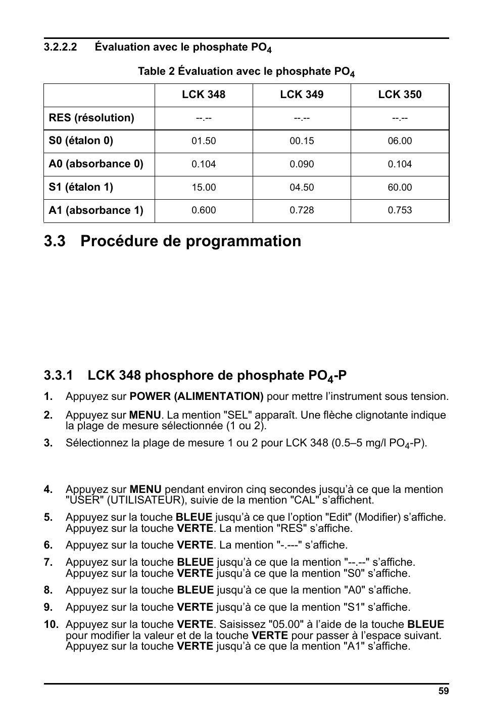 3 procédure de programmation, 1 lck 348 phosphore de phosphate po | Hach-Lange LCK 348_349_350 User Manual | Page 59 / 142