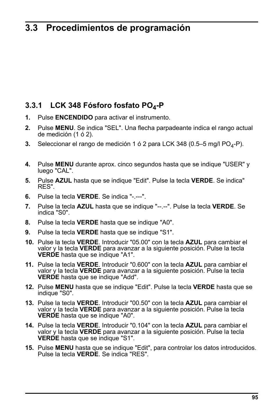 3 procedimientos de programación, 1 lck 348 fósforo fosfato po | Hach-Lange LCK 348_349_350 User Manual | Page 95 / 142