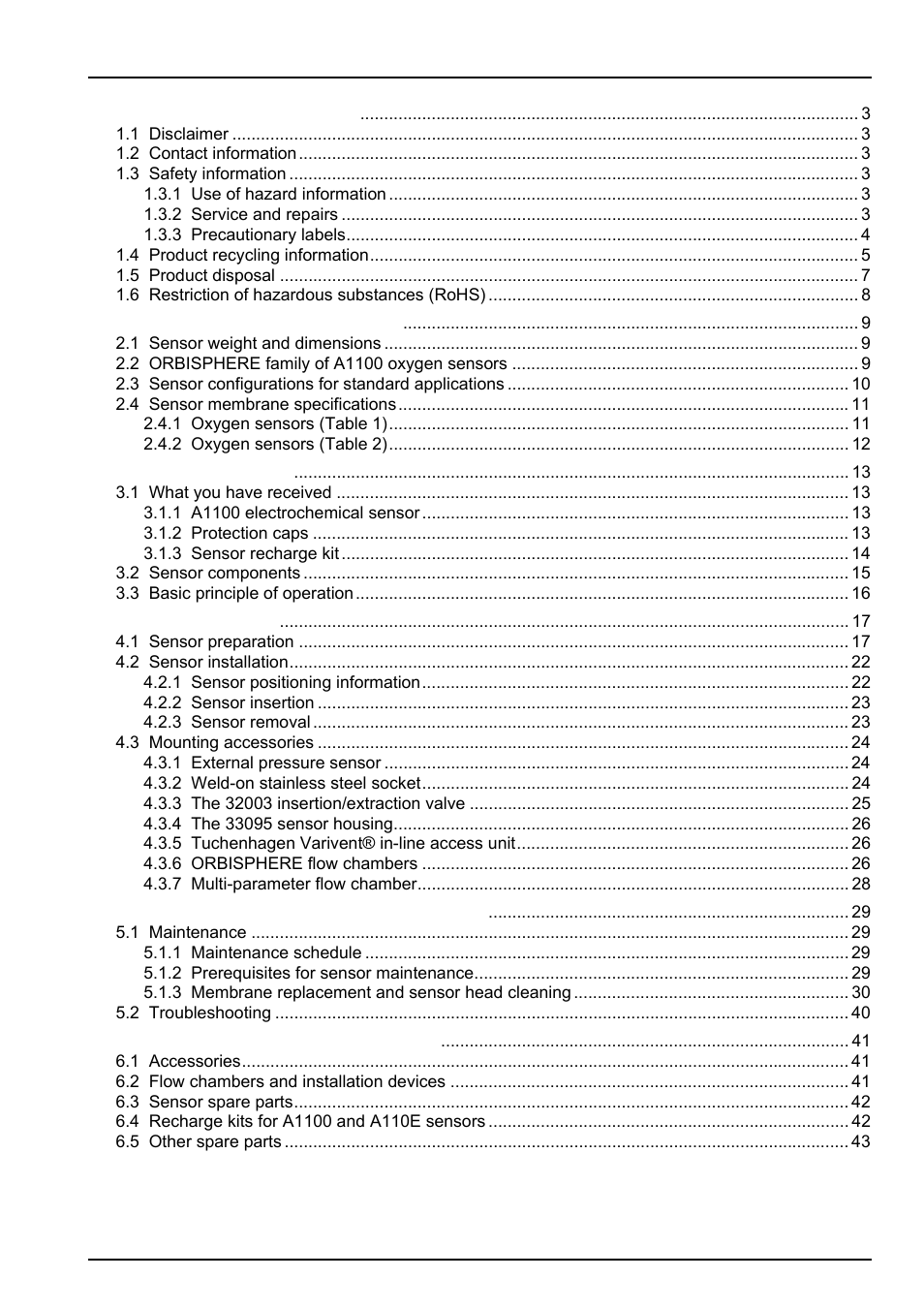 Hach-Lange ORBISPHERE A1100 Family User Manual | Page 3 / 48