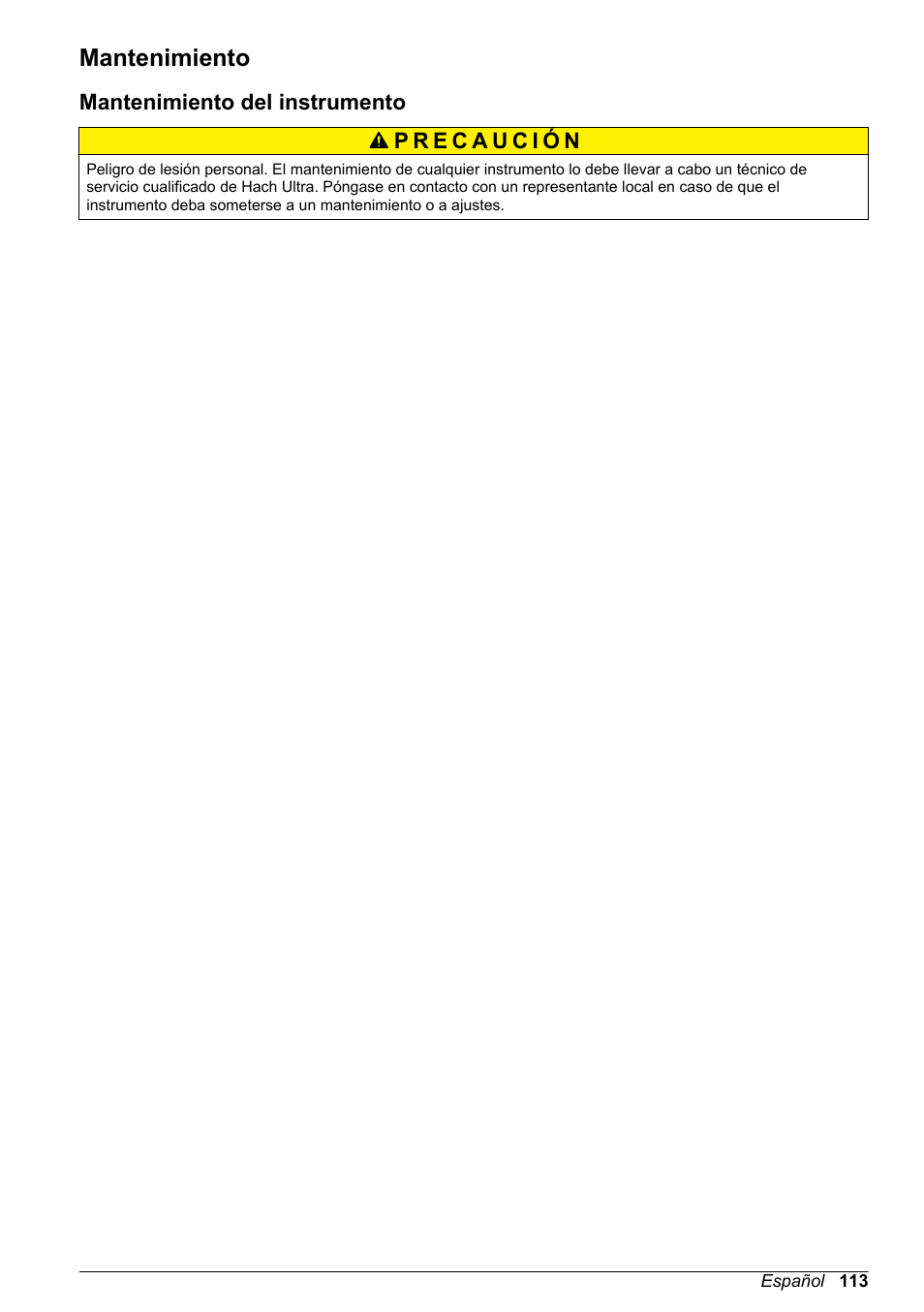Mantenimiento, Mantenimiento del instrumento | Hach-Lange ORBISPHERE 510_51x Basic User Manual User Manual | Page 113 / 204