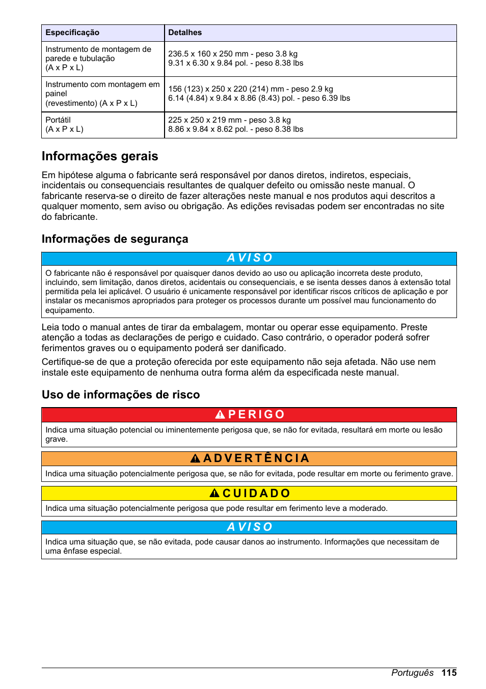 Informações gerais, Informações de segurança, Uso de informações de risco | Hach-Lange ORBISPHERE 510_51x Basic User Manual User Manual | Page 115 / 204