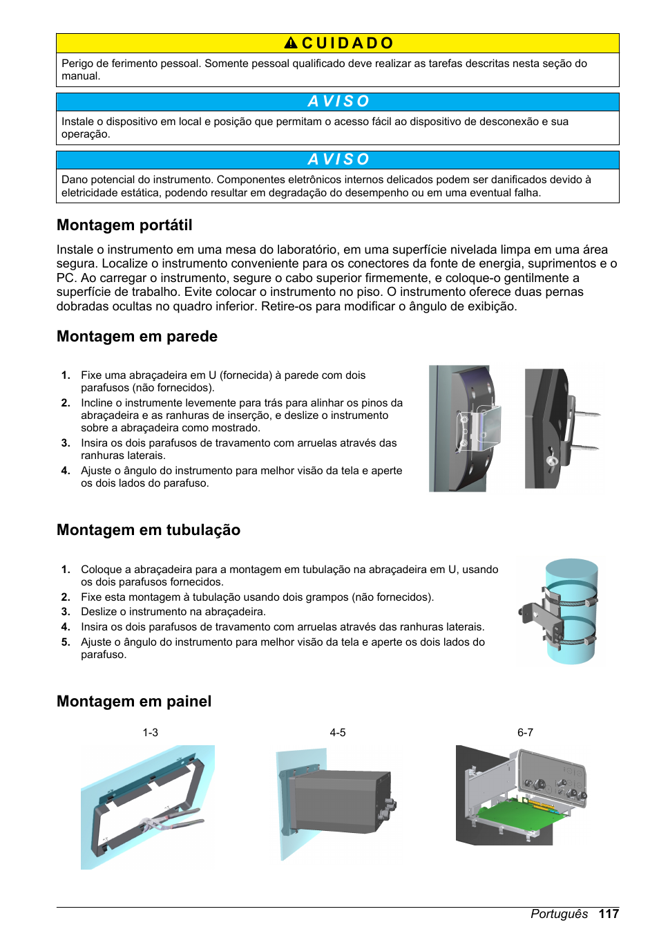 Montagem portátil, Montagem em parede, Montagem em tubulação | Montagem em painel | Hach-Lange ORBISPHERE 510_51x Basic User Manual User Manual | Page 117 / 204
