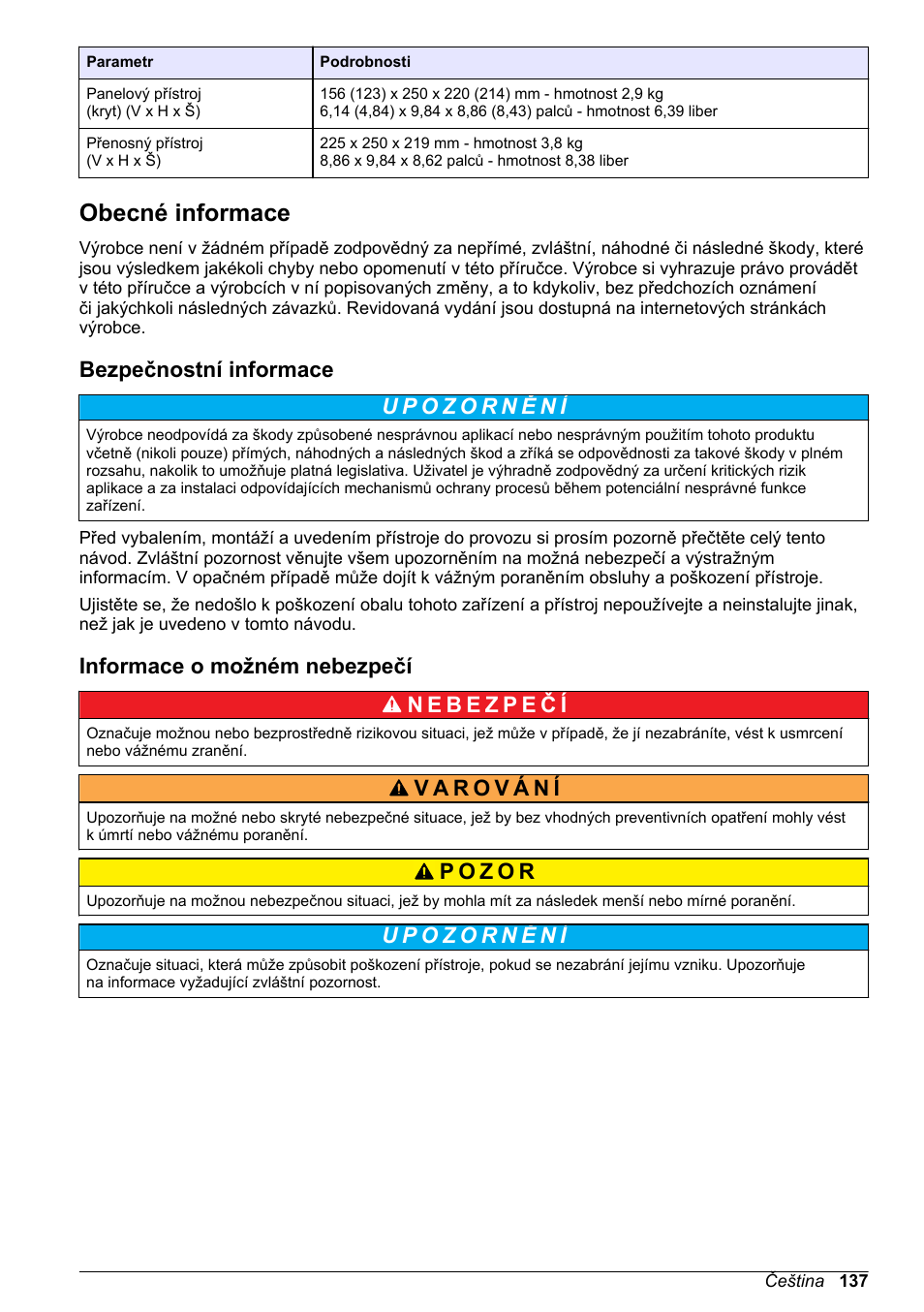 Obecné informace, Bezpečnostní informace, Informace o možném nebezpečí | Hach-Lange ORBISPHERE 510_51x Basic User Manual User Manual | Page 137 / 204