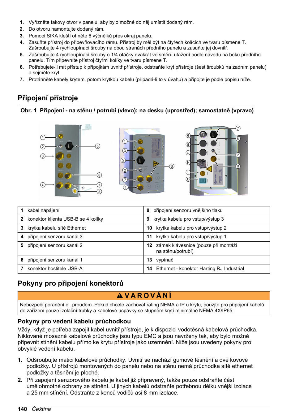 Připojení přístroje, Pokyny pro připojení konektorů, Pokyny pro vedení kabelu průchodkou | Hach-Lange ORBISPHERE 510_51x Basic User Manual User Manual | Page 140 / 204