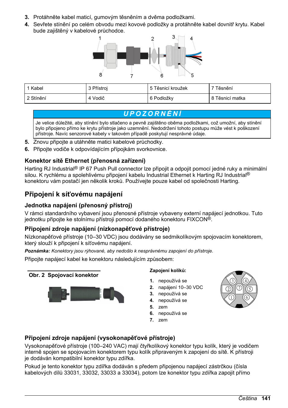 Konektor sítě ethernet (přenosná zařízení), Připojení k síťovému napájení, Jednotka napájení (přenosný přístroj) | Hach-Lange ORBISPHERE 510_51x Basic User Manual User Manual | Page 141 / 204