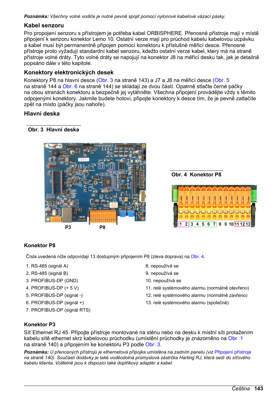 Kabel senzoru, Konektory elektronických desek, Hlavní deska | Hach-Lange ORBISPHERE 510_51x Basic User Manual User Manual | Page 143 / 204