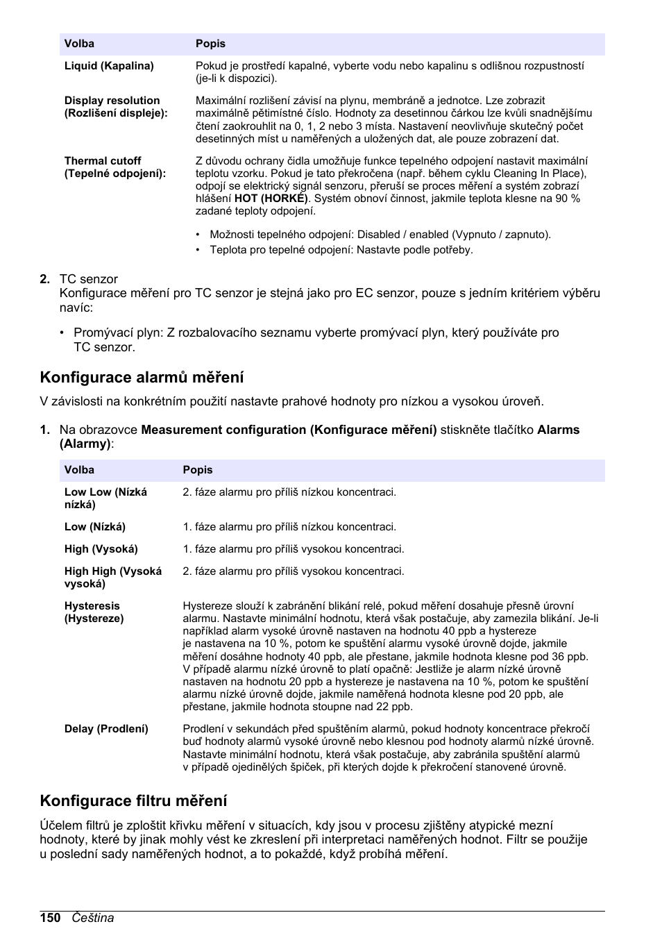 Konfigurace alarmů měření, Konfigurace filtru měření | Hach-Lange ORBISPHERE 510_51x Basic User Manual User Manual | Page 150 / 204