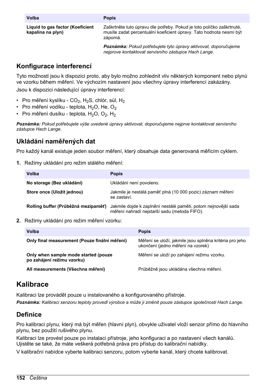 Konfigurace interferencí, Ukládání naměřených dat, Kalibrace | Definice | Hach-Lange ORBISPHERE 510_51x Basic User Manual User Manual | Page 152 / 204