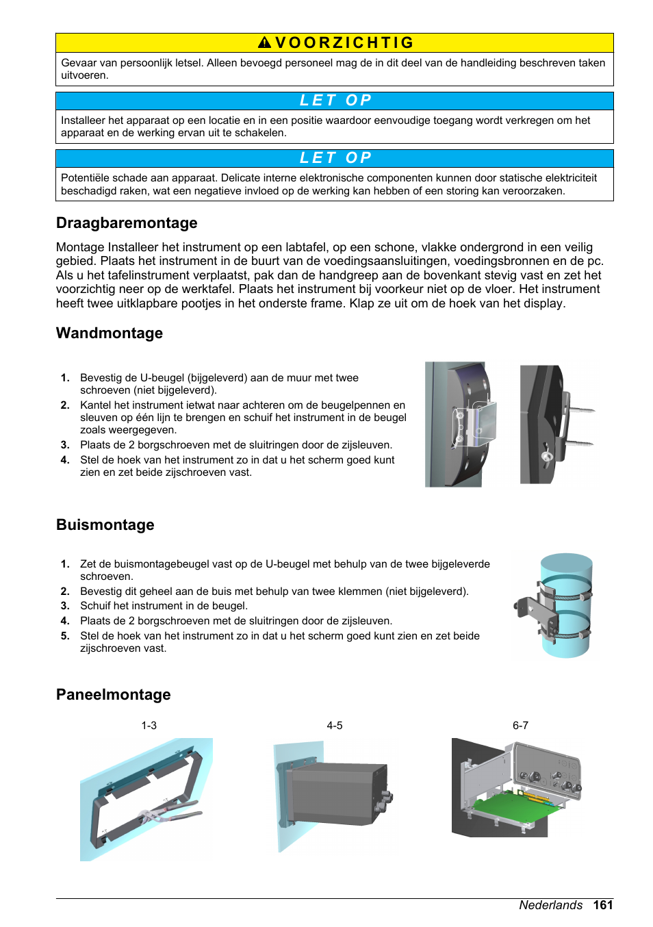 Draagbaremontage, Wandmontage, Buismontage | Paneelmontage | Hach-Lange ORBISPHERE 510_51x Basic User Manual User Manual | Page 161 / 204