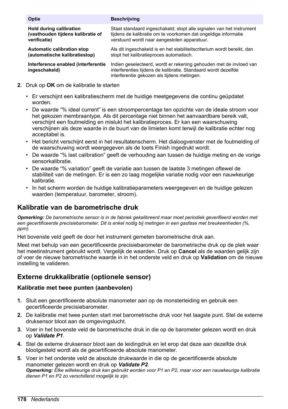 Kalibratie van de barometrische druk, Externe drukkalibratie (optionele sensor), Kalibratie met twee punten (aanbevolen) | Hach-Lange ORBISPHERE 510_51x Basic User Manual User Manual | Page 178 / 204