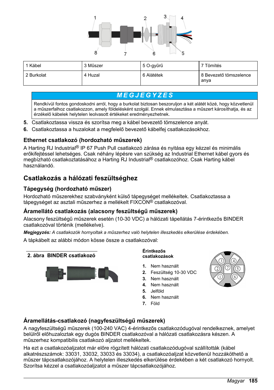 Ethernet csatlakozó (hordozható műszerek), Csatlakozás a hálózati feszültséghez, Tápegység (hordozható műszer) | Áramellátás-csatlakozó (nagyfeszültségű műszerek) | Hach-Lange ORBISPHERE 510_51x Basic User Manual User Manual | Page 185 / 204