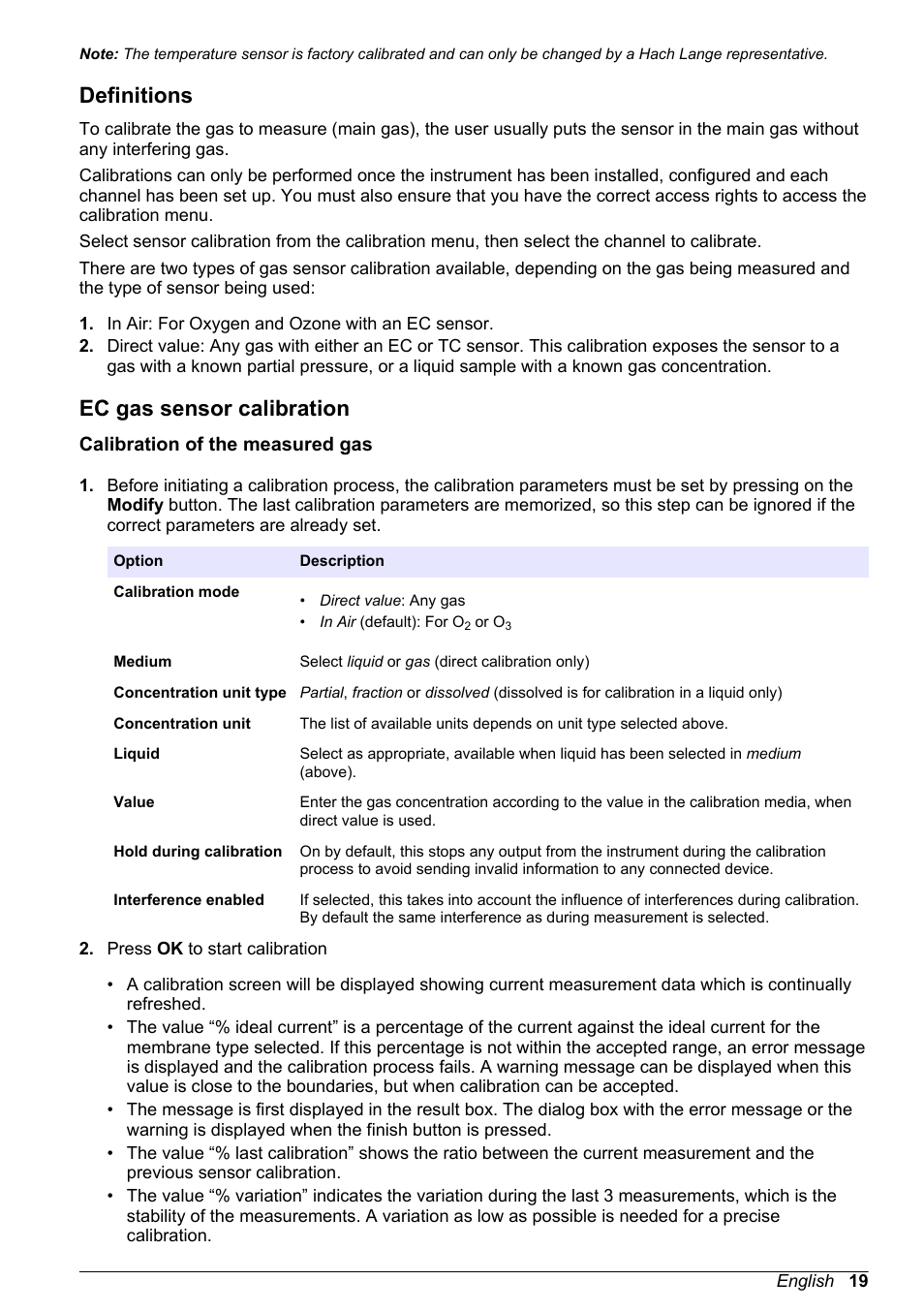 Definitions, Ec gas sensor calibration, Calibration of the measured gas | Hach-Lange ORBISPHERE 510_51x Basic User Manual User Manual | Page 19 / 204