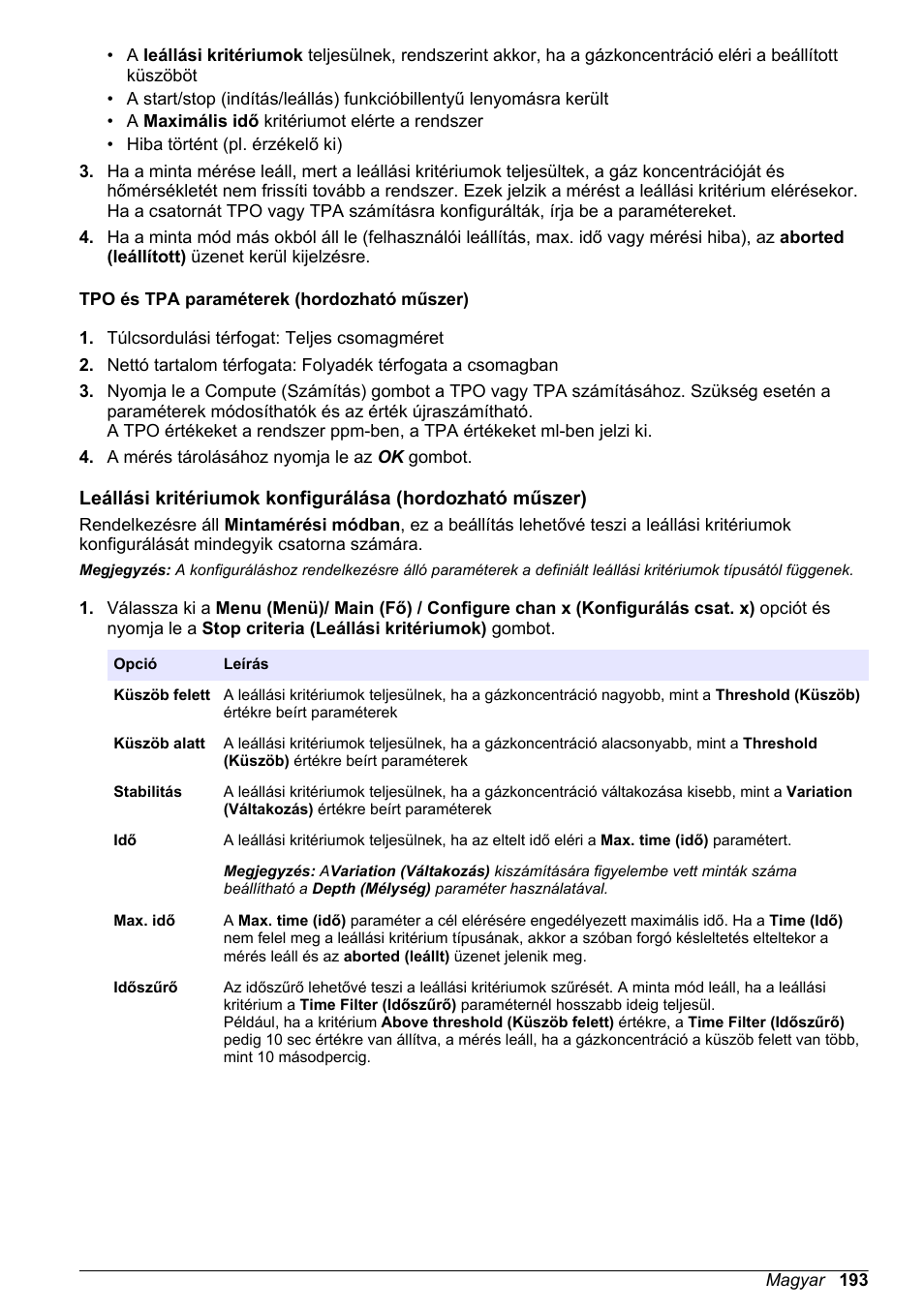 Tpo és tpa paraméterek (hordozható műszer) | Hach-Lange ORBISPHERE 510_51x Basic User Manual User Manual | Page 193 / 204