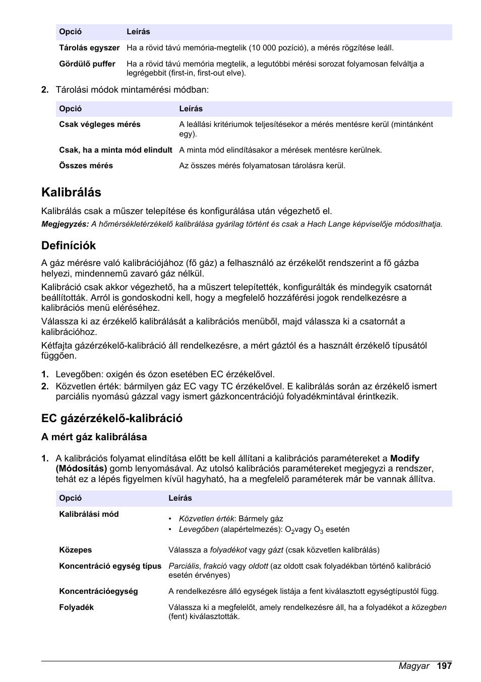 Kalibrálás, Definíciók, Ec gázérzékelő-kalibráció | A mért gáz kalibrálása | Hach-Lange ORBISPHERE 510_51x Basic User Manual User Manual | Page 197 / 204