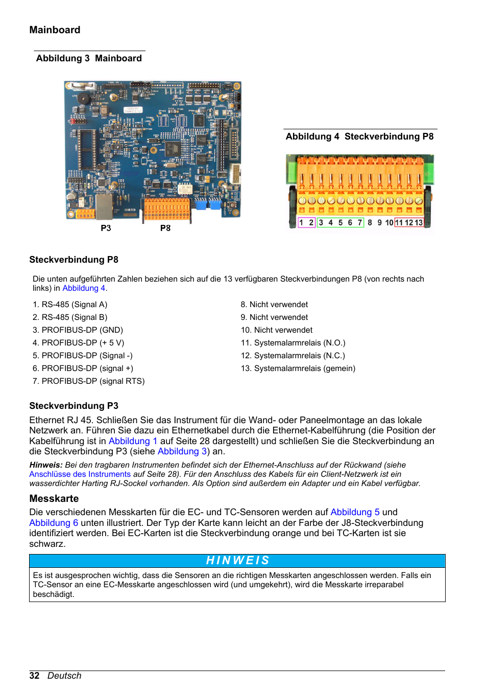 Mainboard, Messkarte, Abbildung 3 | Auf seite 32) und j7 und j8 auf der | Hach-Lange ORBISPHERE 510_51x Basic User Manual User Manual | Page 32 / 204