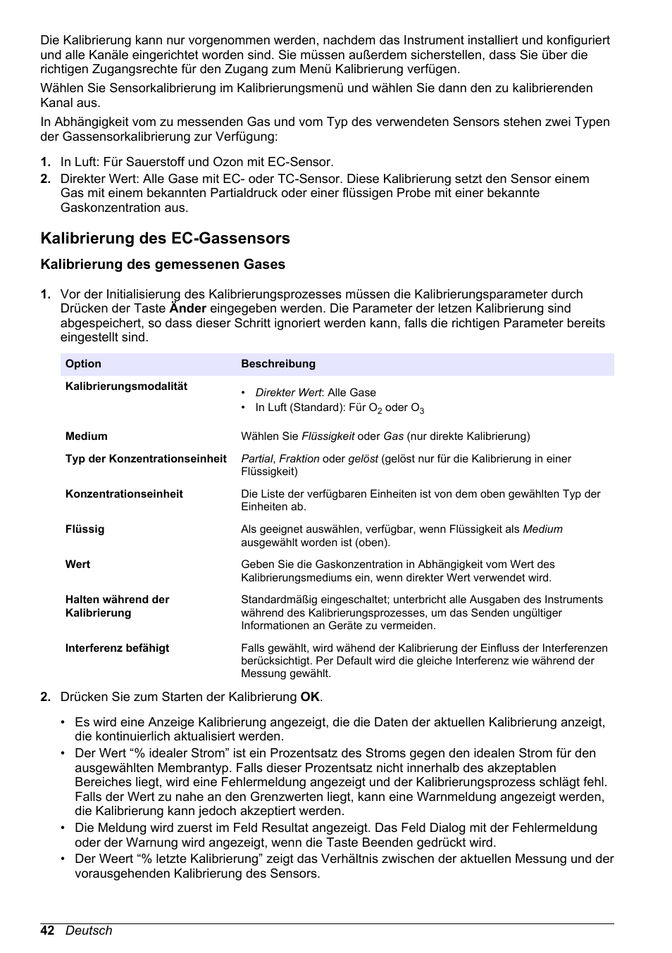 Kalibrierung des ec-gassensors, Kalibrierung des gemessenen gases | Hach-Lange ORBISPHERE 510_51x Basic User Manual User Manual | Page 42 / 204