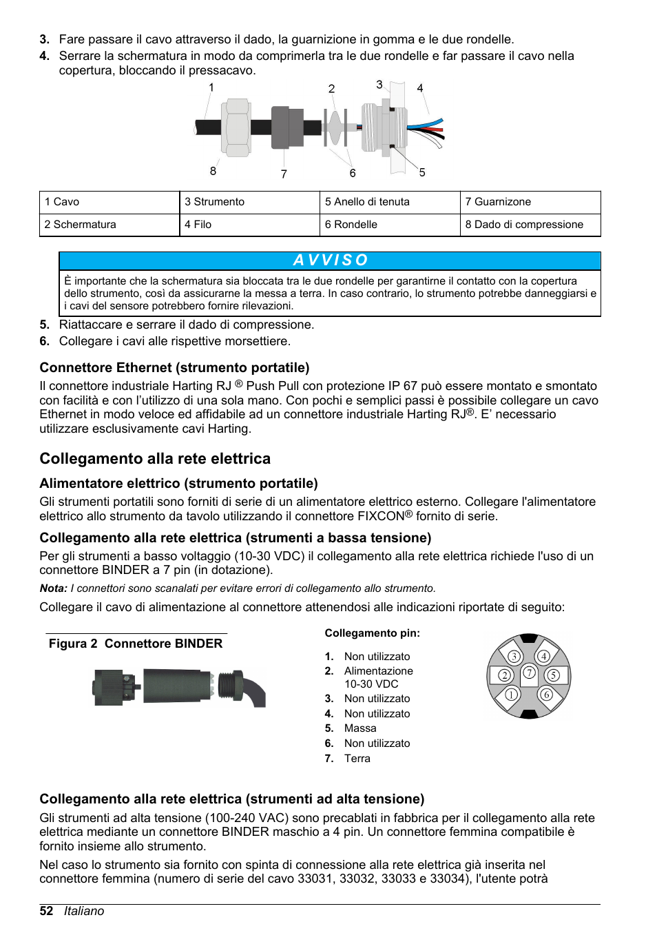Connettore ethernet (strumento portatile), Collegamento alla rete elettrica, Alimentatore elettrico (strumento portatile) | Hach-Lange ORBISPHERE 510_51x Basic User Manual User Manual | Page 52 / 204