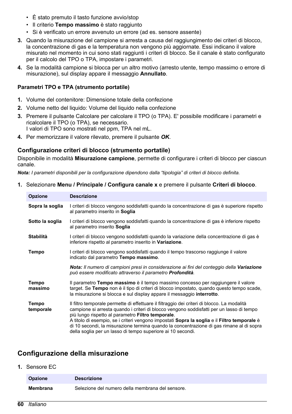 Parametri tpo e tpa (strumento portatile), Configurazione della misurazione | Hach-Lange ORBISPHERE 510_51x Basic User Manual User Manual | Page 60 / 204