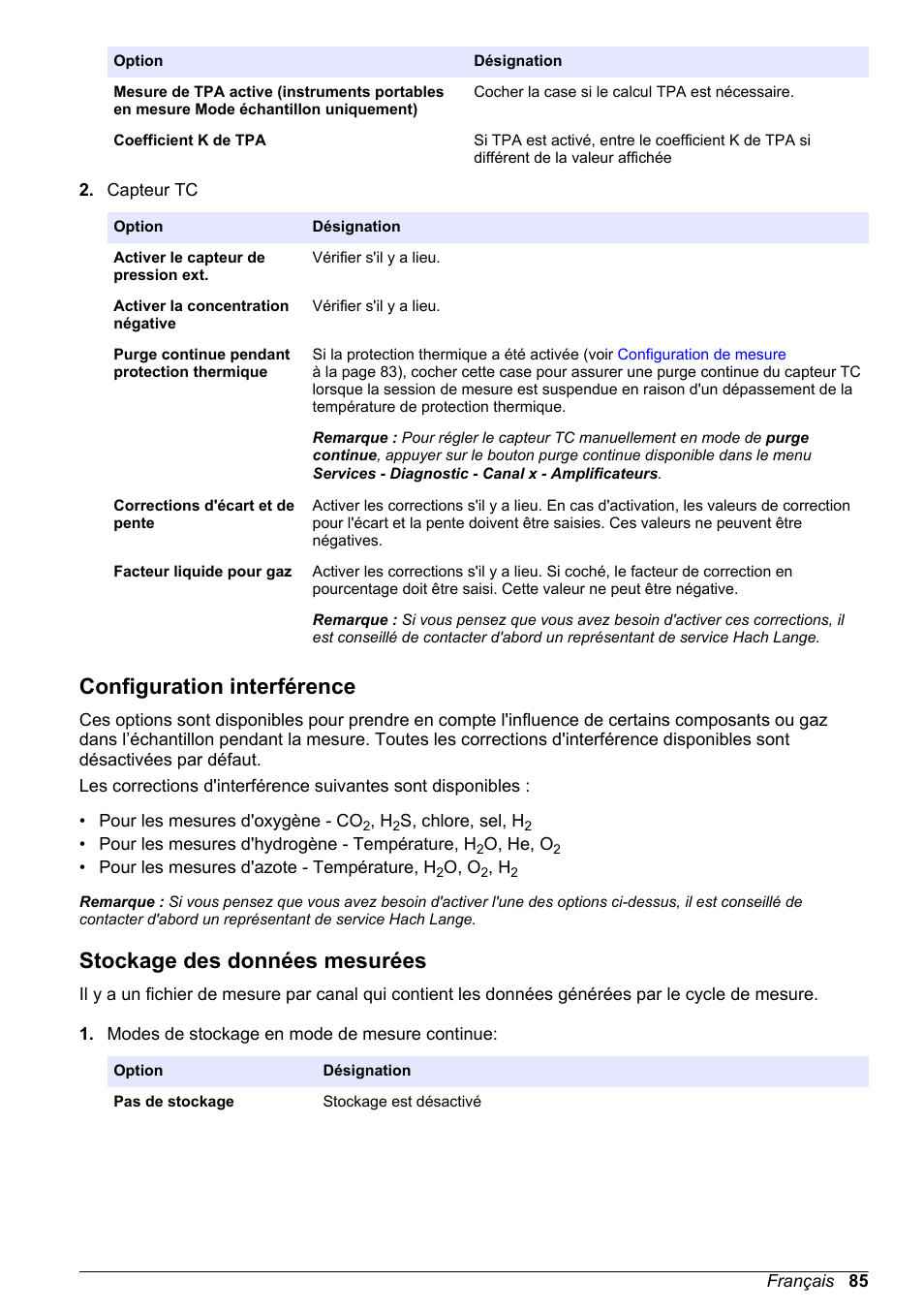 Configuration interférence, Stockage des données mesurées | Hach-Lange ORBISPHERE 510_51x Basic User Manual User Manual | Page 85 / 204
