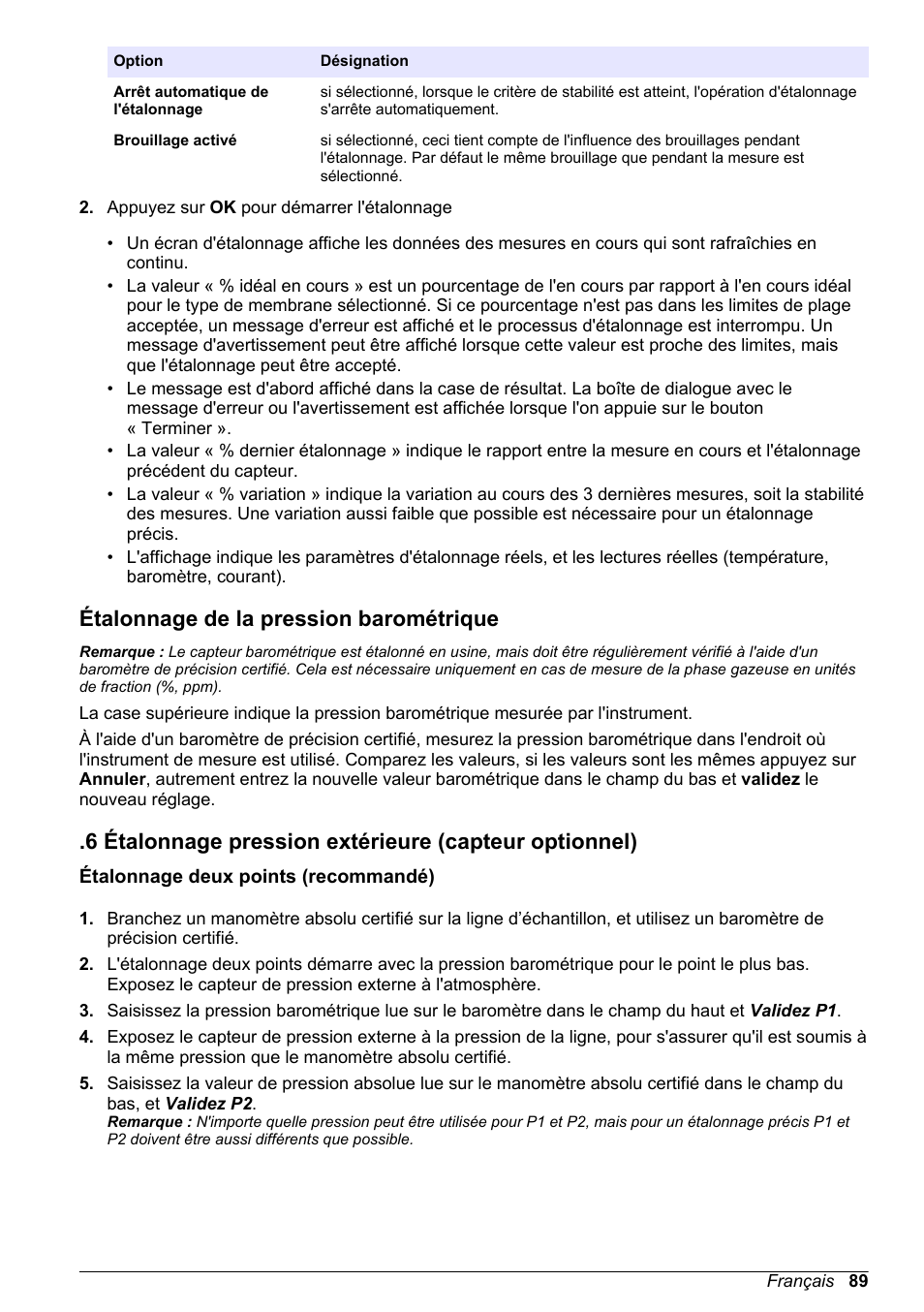 Étalonnage de la pression barométrique, Étalonnage deux points (recommandé) | Hach-Lange ORBISPHERE 510_51x Basic User Manual User Manual | Page 89 / 204